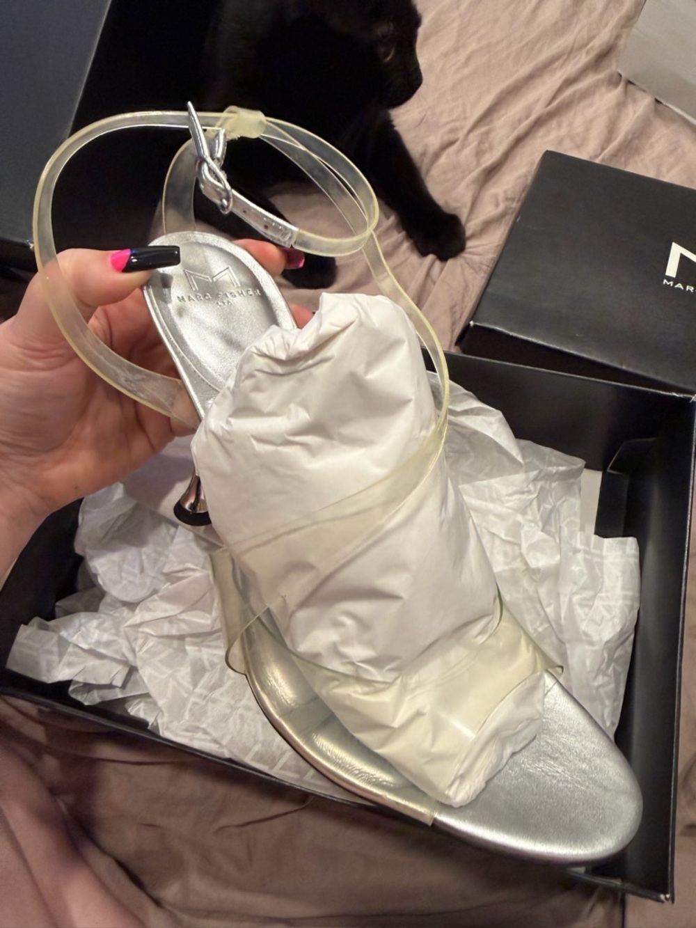 Marc Fisher Clear Strap Metallic Silver Heels claudie